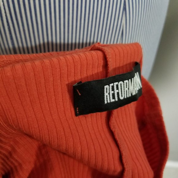 Reformation Cali Ribbed Orange Mock Neck Dress - Picture 7 of 11